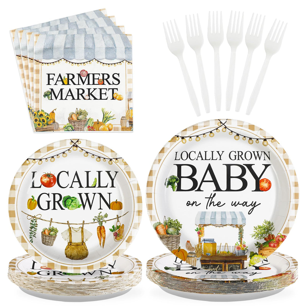 96 Pcs Locally Grown Baby Shower Party Plates and Napkins - Grencian