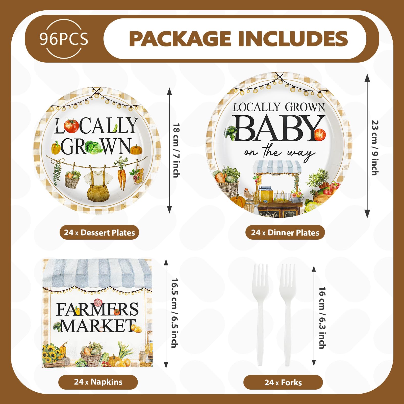 96 Pcs Locally Grown Baby Shower Party Plates and Napkins - Grencian
