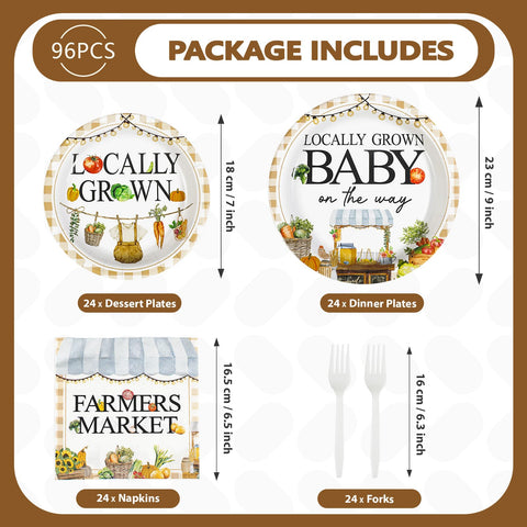 96 Pcs Locally Grown Baby Shower Party Plates and Napkins - Grencian