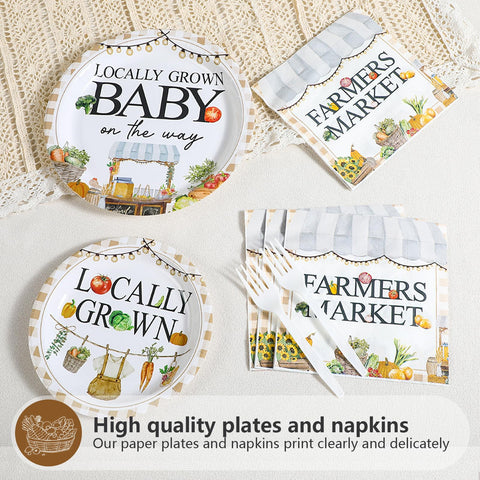 96 Pcs Locally Grown Baby Shower Party Plates and Napkins - Grencian