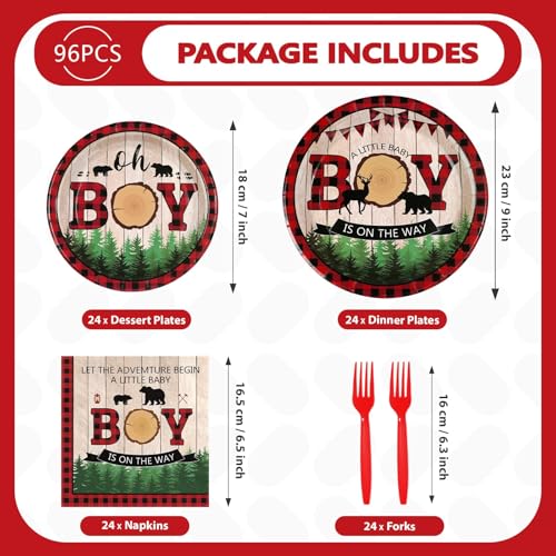 96 Pcs Lumberjack Boy Party Plates and Napkins - Grencian