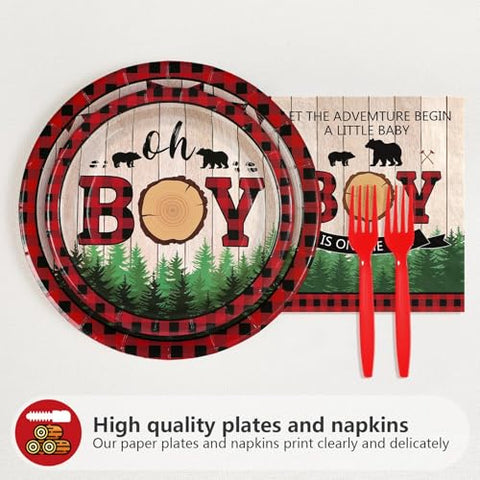 96 Pcs Lumberjack Boy Party Plates and Napkins - Grencian