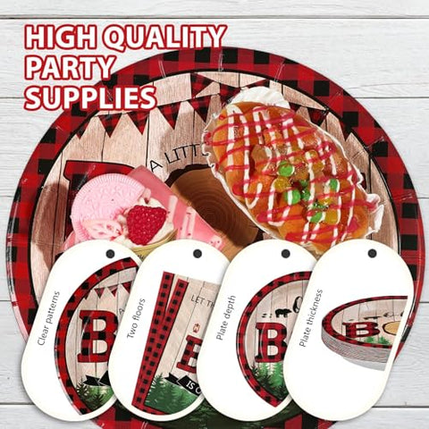 96 Pcs Lumberjack Boy Party Plates and Napkins - Grencian