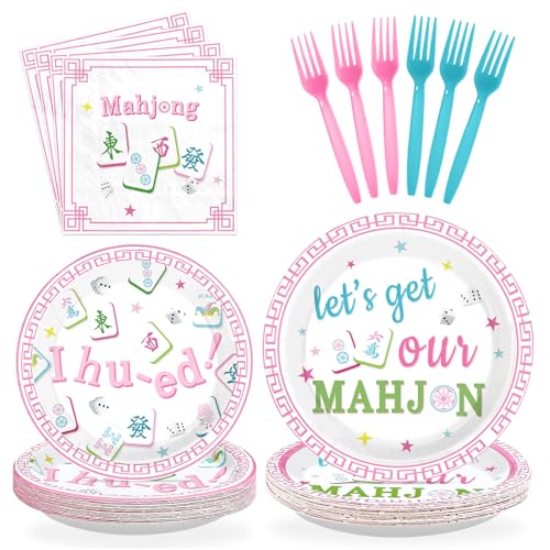 96 Pcs Mah-jong Party Plates and Napkins - Grencian