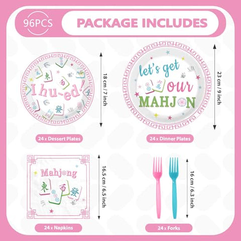 96 Pcs Mah-jong Party Plates and Napkins - Grencian