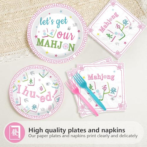 96 Pcs Mah-jong Party Plates and Napkins - Grencian
