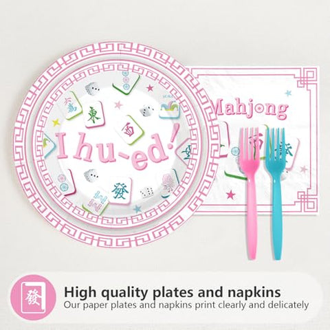 96 Pcs Mah-jong Party Plates and Napkins - Grencian