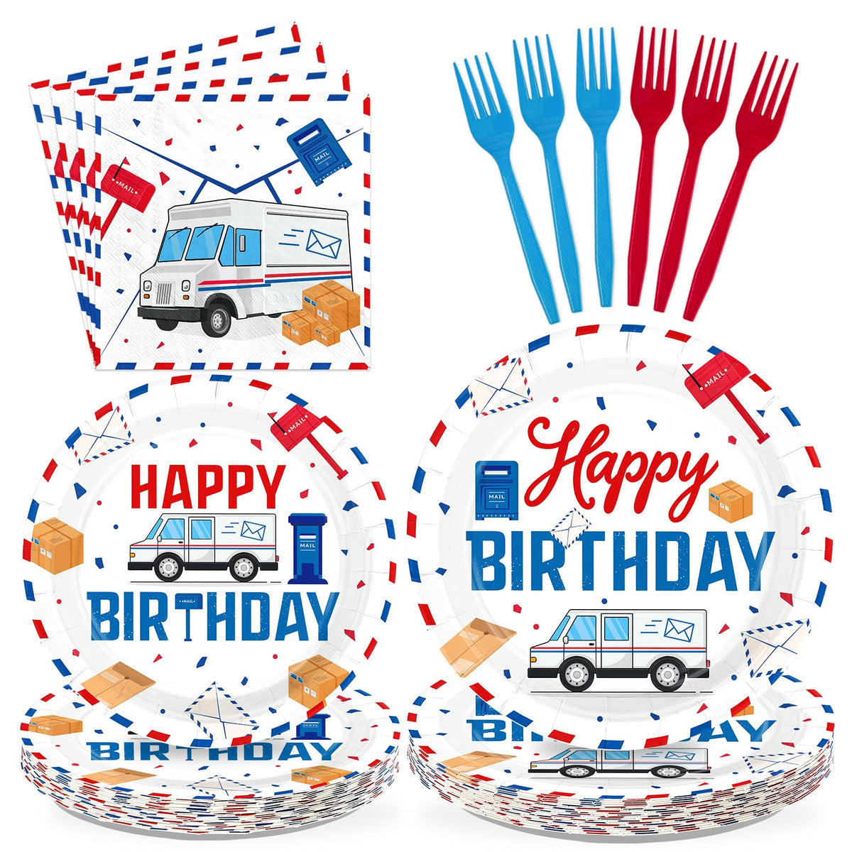 96 Pcs Mailman Birthday Party Plates and Napkins - Grencian