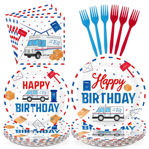 96 Pcs Mailman Birthday Party Plates and Napkins - Grencian