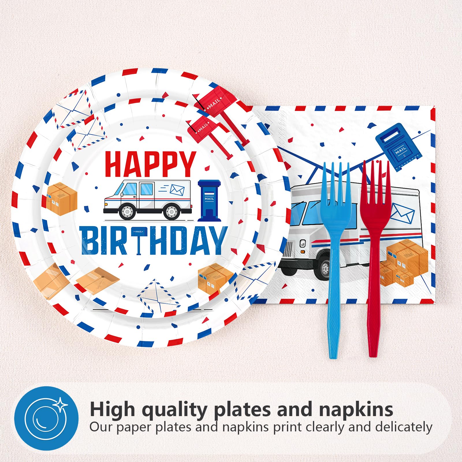 96 Pcs Mailman Birthday Party Plates and Napkins - Grencian