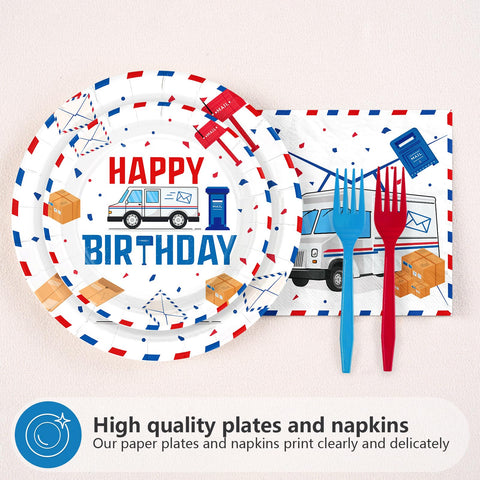 96 Pcs Mailman Birthday Party Plates and Napkins - Grencian