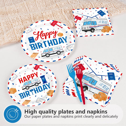 96 Pcs Mailman Birthday Party Plates and Napkins - Grencian