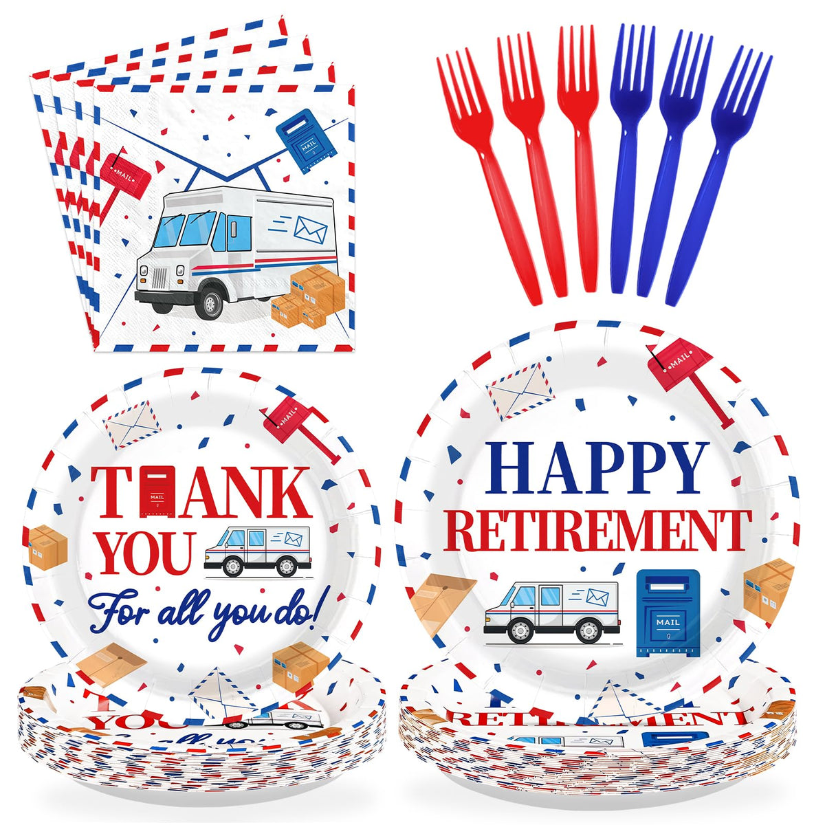 96 Pcs Mailman Retirement Party Plates and Napkins - Grencian
