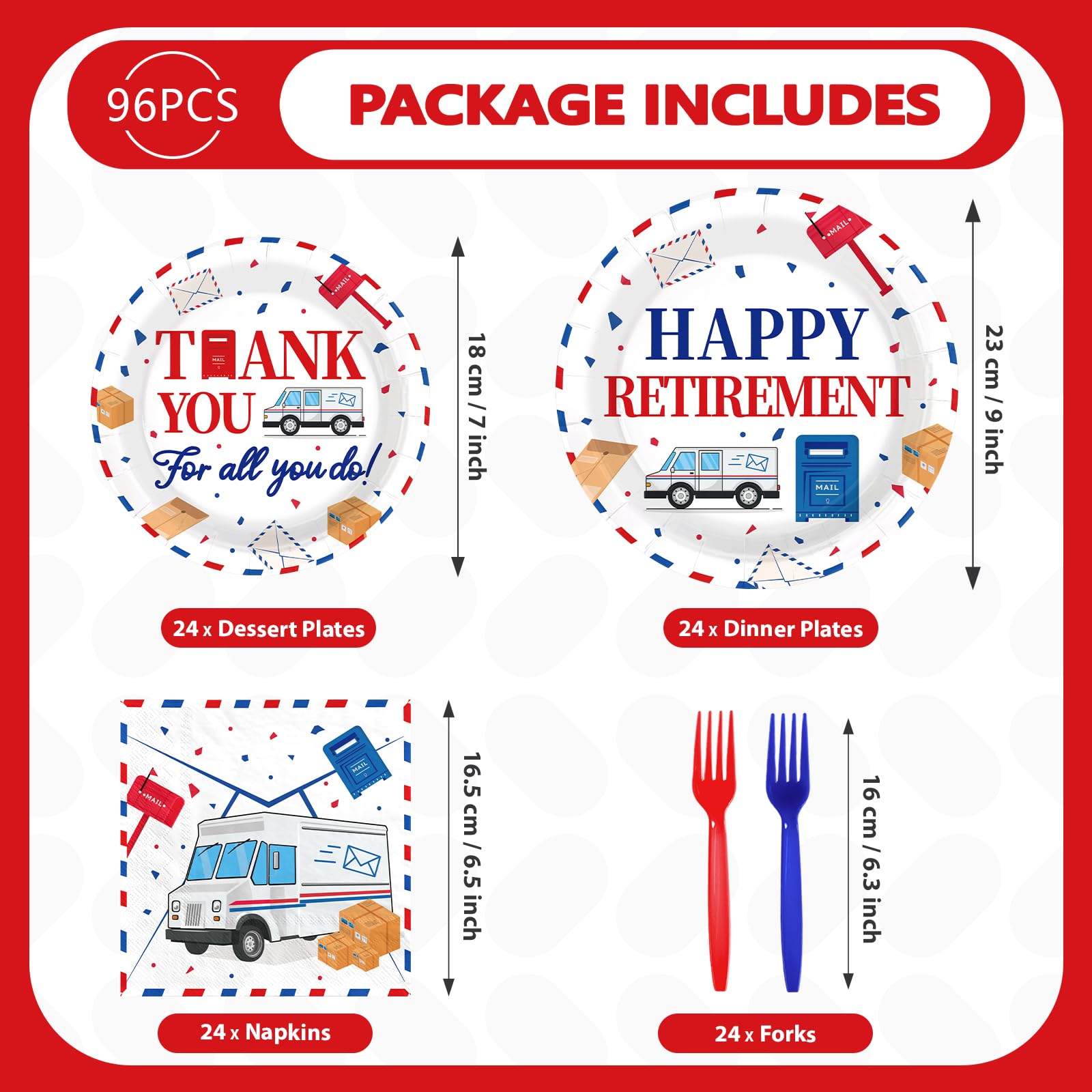 96 Pcs Mailman Retirement Party Plates and Napkins - Grencian