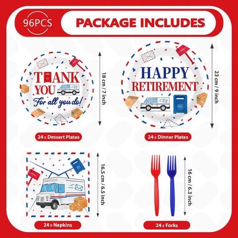 96 Pcs Mailman Retirement Party Plates and Napkins - Grencian