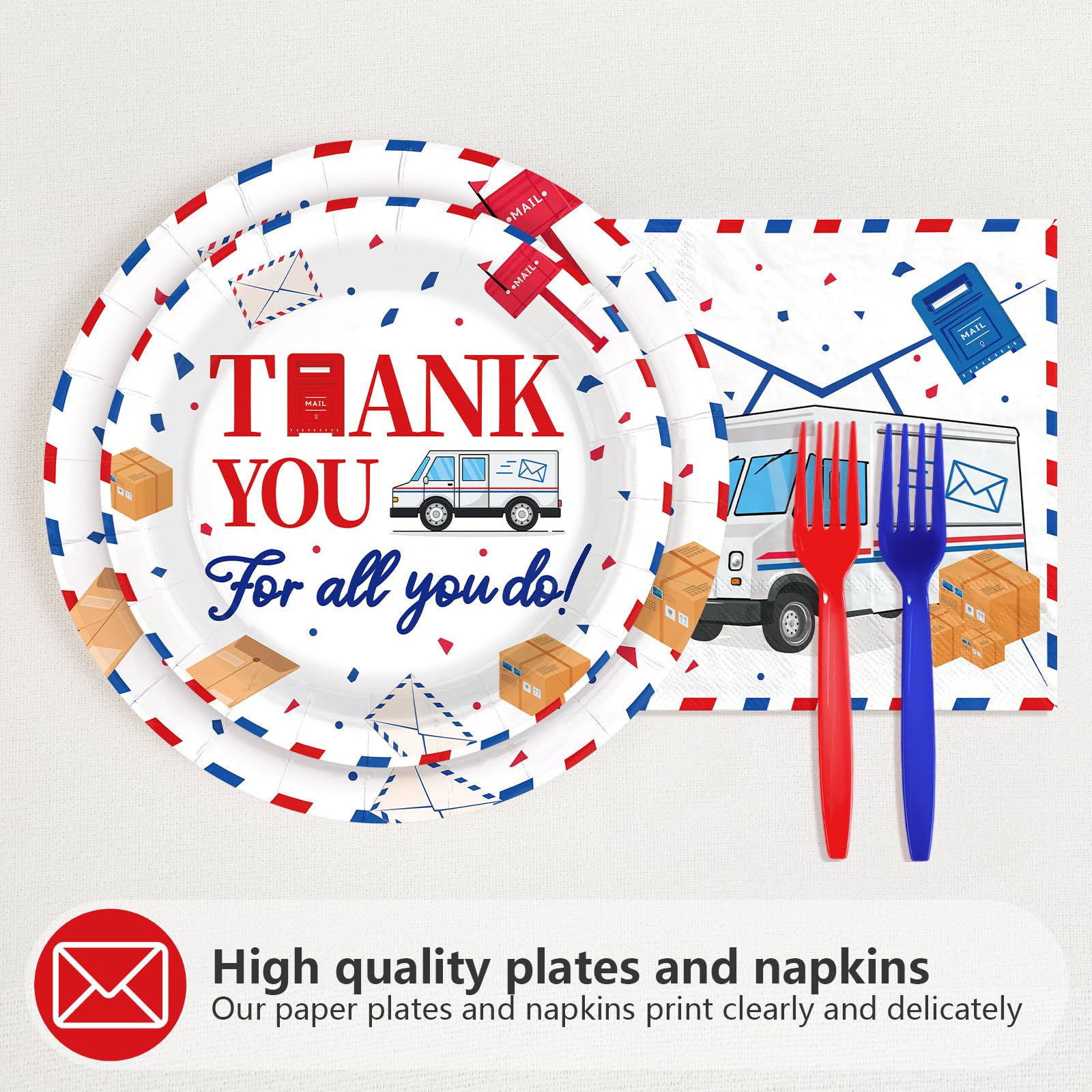 96 Pcs Mailman Retirement Party Plates and Napkins - Grencian