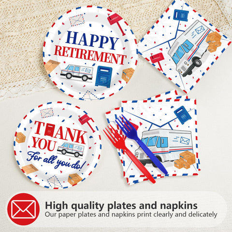 96 Pcs Mailman Retirement Party Plates and Napkins - Grencian