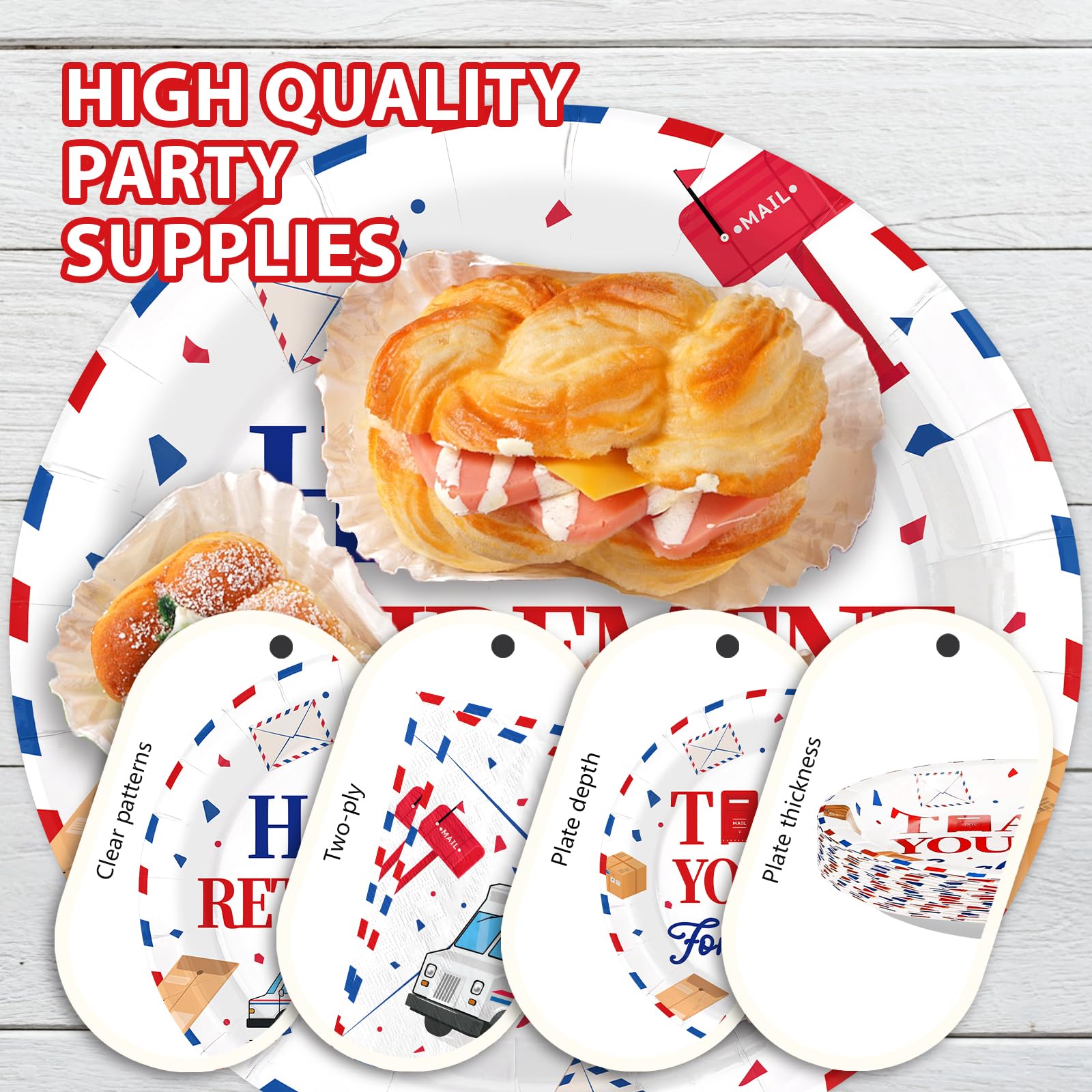 96 Pcs Mailman Retirement Party Plates and Napkins - Grencian