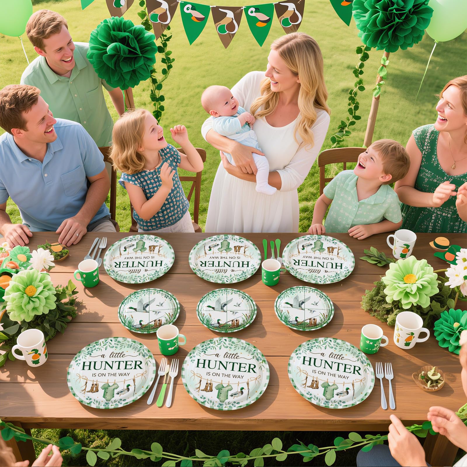 96 Pcs Mallard Duck Baby Shower Party Plates and Napkins - Grencian