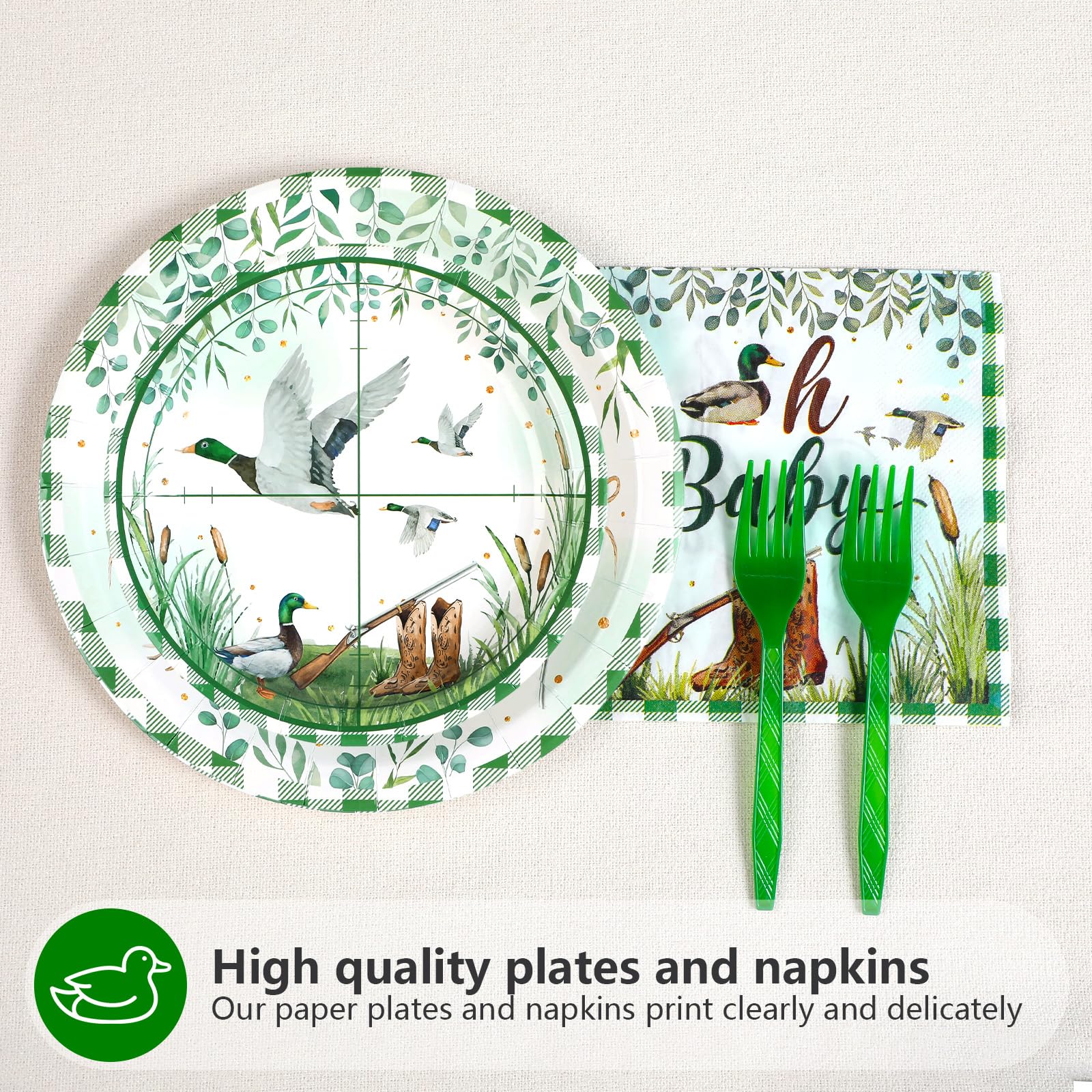 96 Pcs Mallard Duck Baby Shower Party Plates and Napkins - Grencian
