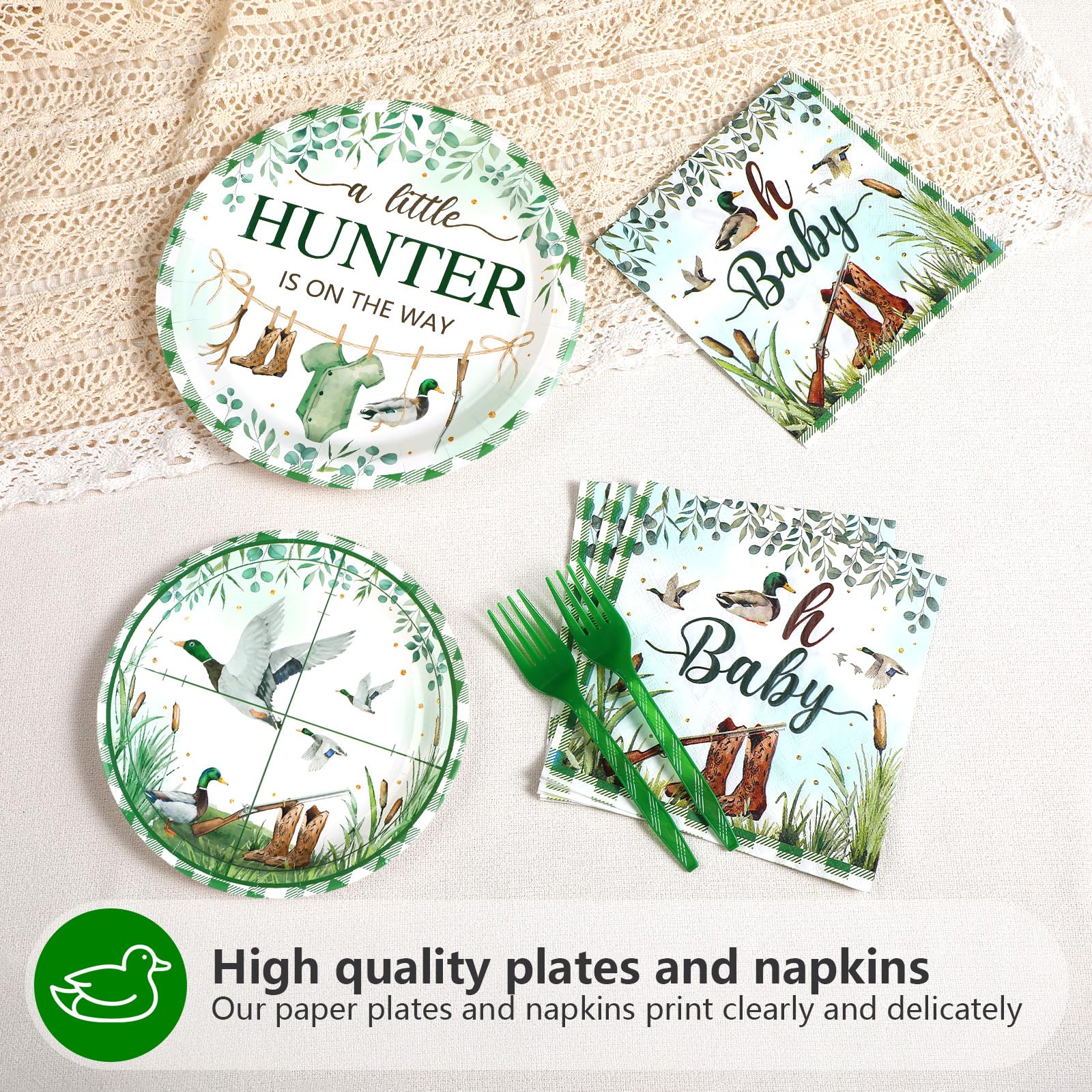 96 Pcs Mallard Duck Baby Shower Party Plates and Napkins - Grencian