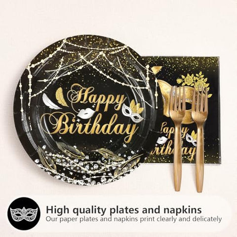 96 Pcs Mask Ball Party Plates and Napkins - Grencian