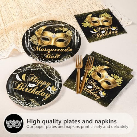 96 Pcs Mask Ball Party Plates and Napkins - Grencian