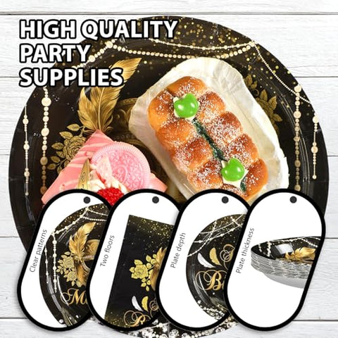 96 Pcs Mask Ball Party Plates and Napkins - Grencian