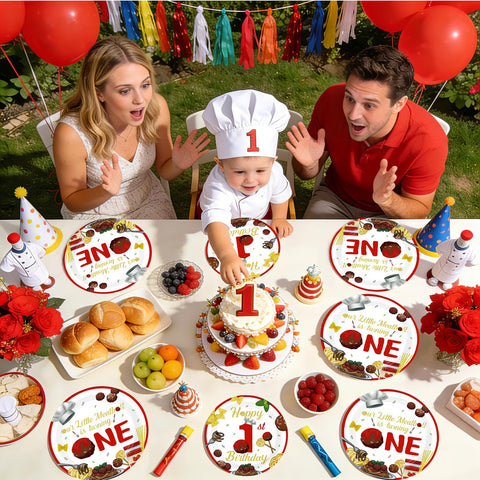 96 Pcs Meatball 1st Birthday Party Plates and Napkins - Grencian