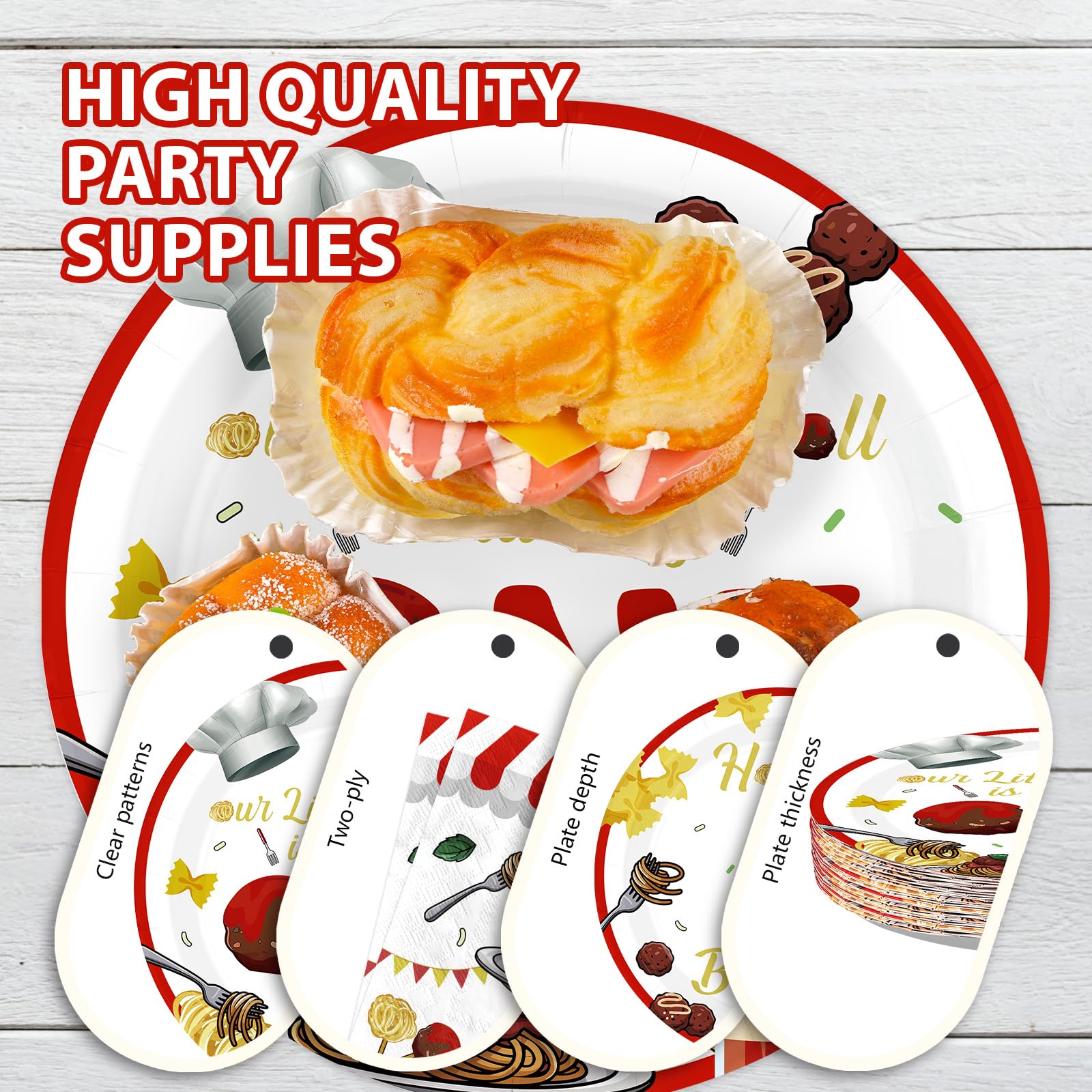 96 Pcs Meatball 1st Birthday Party Plates and Napkins - Grencian