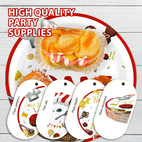 96 Pcs Meatball 1st Birthday Party Plates and Napkins - Grencian