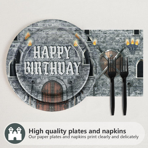 96 Pcs Medieval Castle Birthday Party Plates and Napkins - Grencian