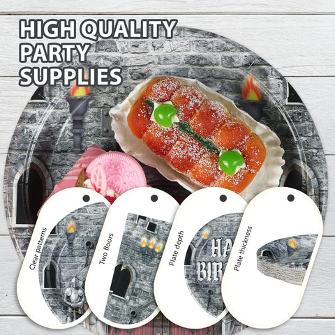 96 Pcs Medieval Castle Birthday Party Plates and Napkins - Grencian