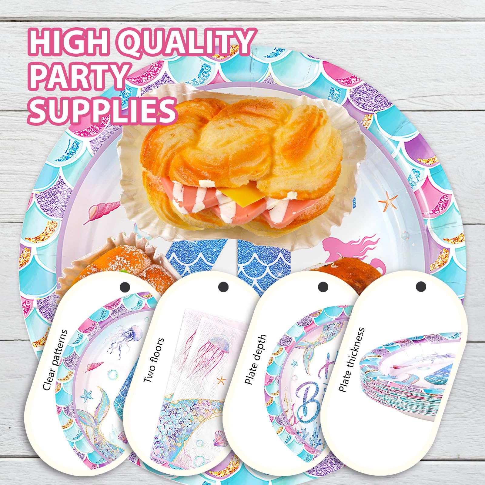 96 Pcs Mermaid 4th Birthday Party Plates and Napkins - Grencian