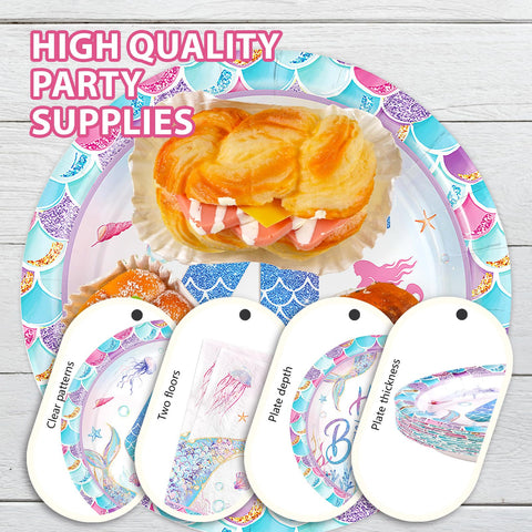 96 Pcs Mermaid 4th Birthday Party Plates and Napkins - Grencian