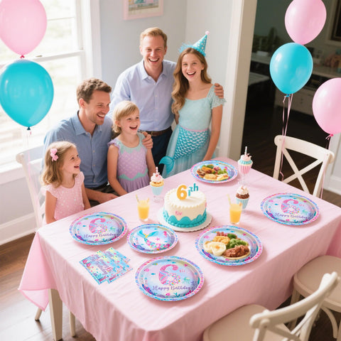 96 Pcs Mermaid 6th Birthday Party Plates and Napkins - Grencian