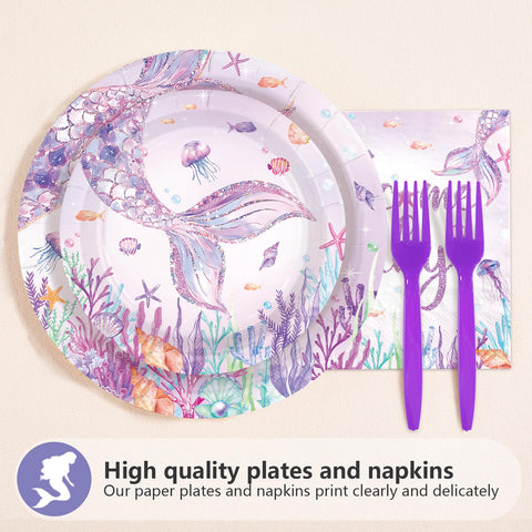 96 Pcs Mermaid Baby Shower Party Plates and Napkins - Grencian