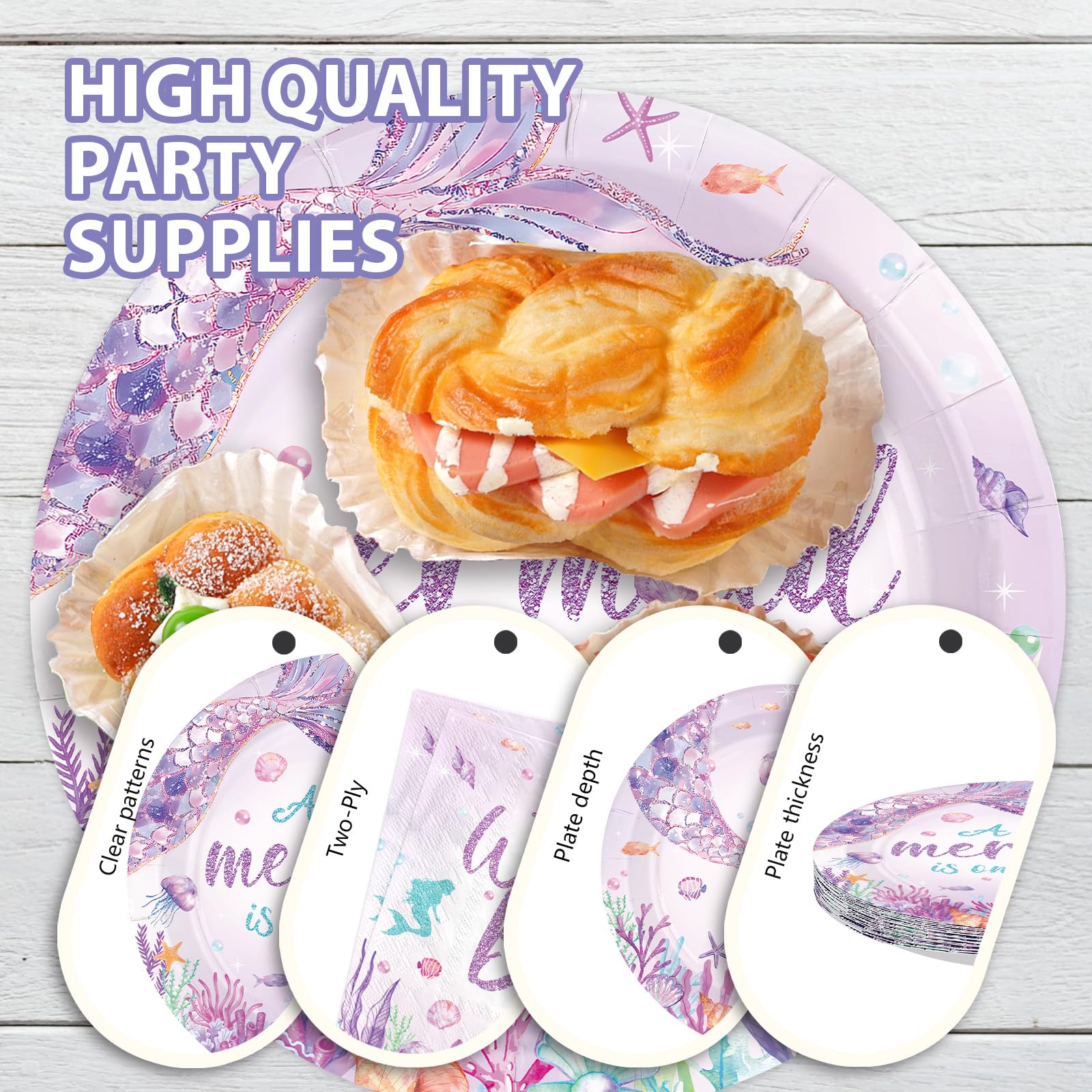 96 Pcs Mermaid Baby Shower Party Plates and Napkins - Grencian