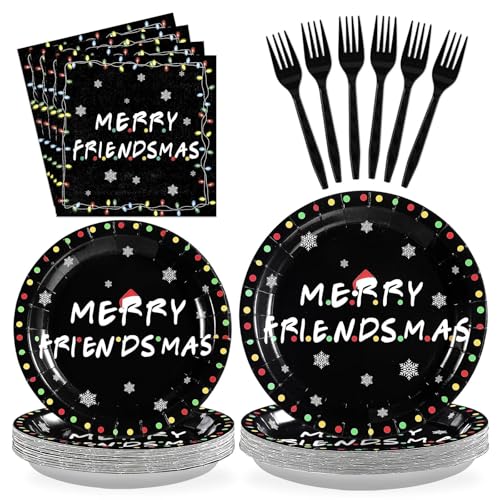 96 Pcs Merry Christmas Friendsmas Party Plates and Napkins - Grencian