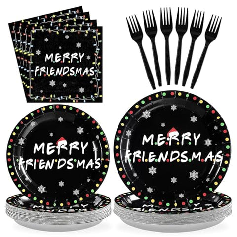 96 Pcs Merry Christmas Friendsmas Party Plates and Napkins - Grencian