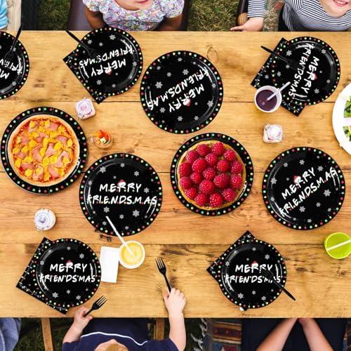 96 Pcs Merry Christmas Friendsmas Party Plates and Napkins - Grencian