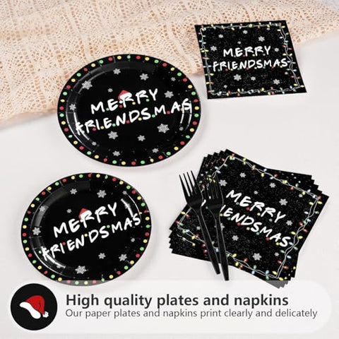 96 Pcs Merry Christmas Friendsmas Party Plates and Napkins - Grencian