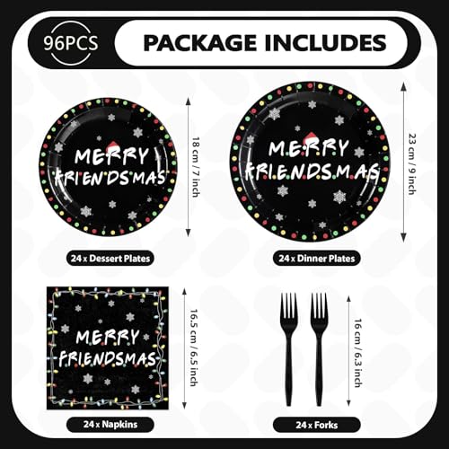 96 Pcs Merry Christmas Friendsmas Party Plates and Napkins - Grencian