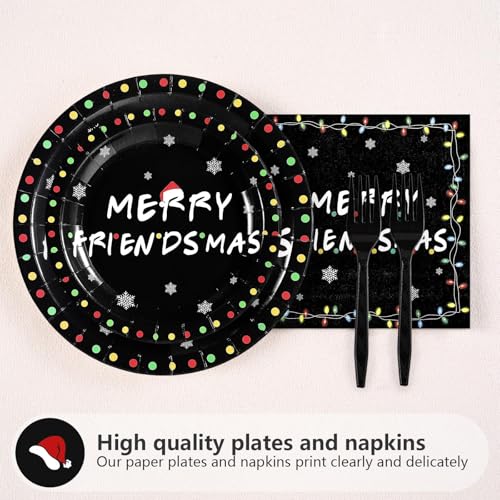 96 Pcs Merry Christmas Friendsmas Party Plates and Napkins - Grencian