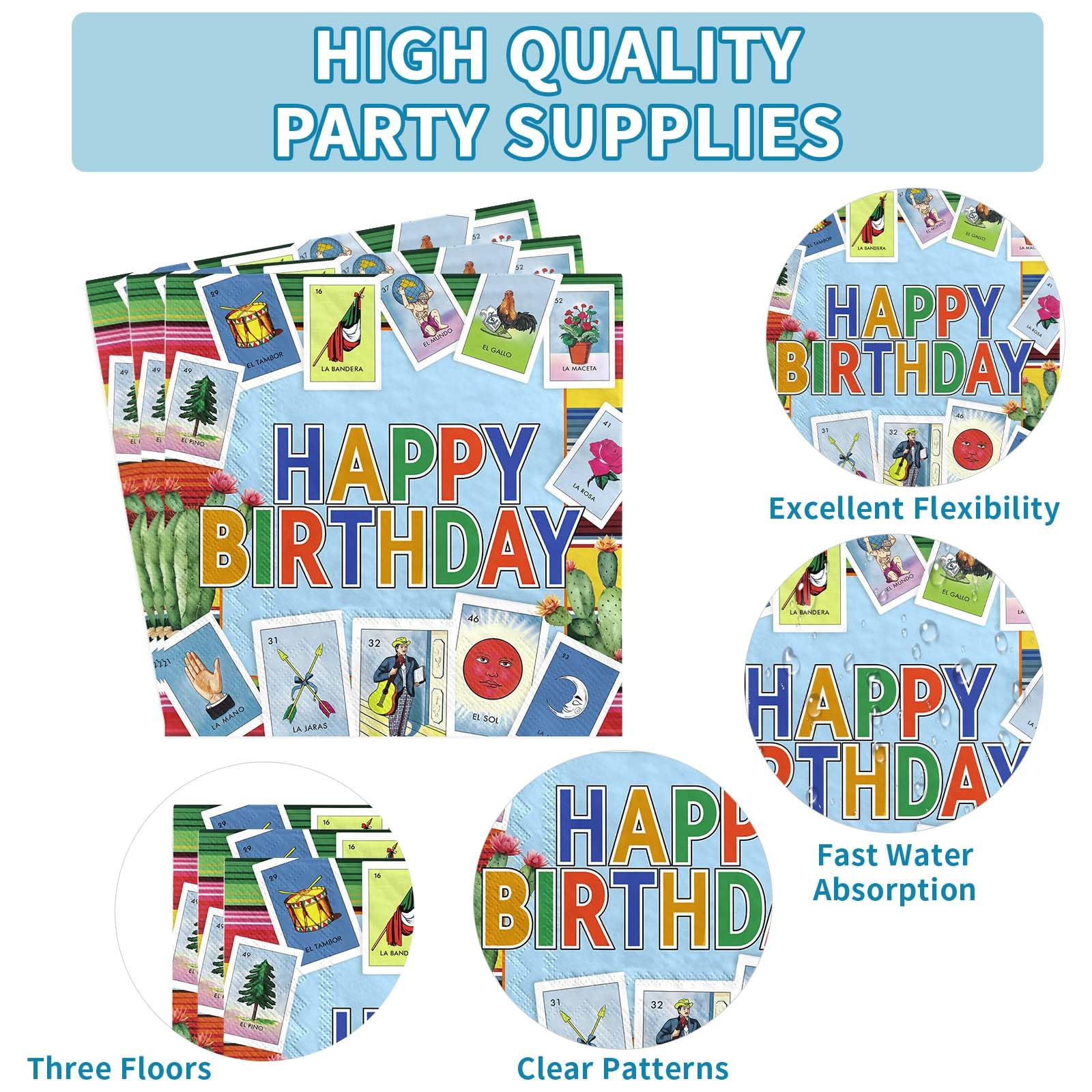 96 Pcs Mexican Card Party Plates and Napkins - Grencian
