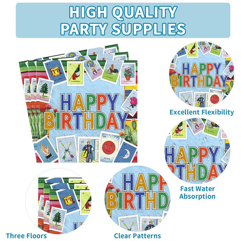 96 Pcs Mexican Card Party Plates and Napkins - Grencian