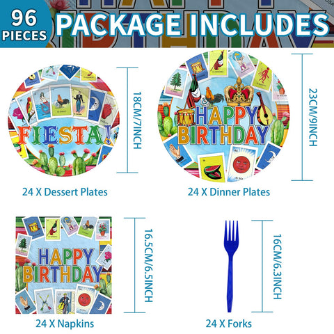 96 Pcs Mexican Card Party Plates and Napkins - Grencian