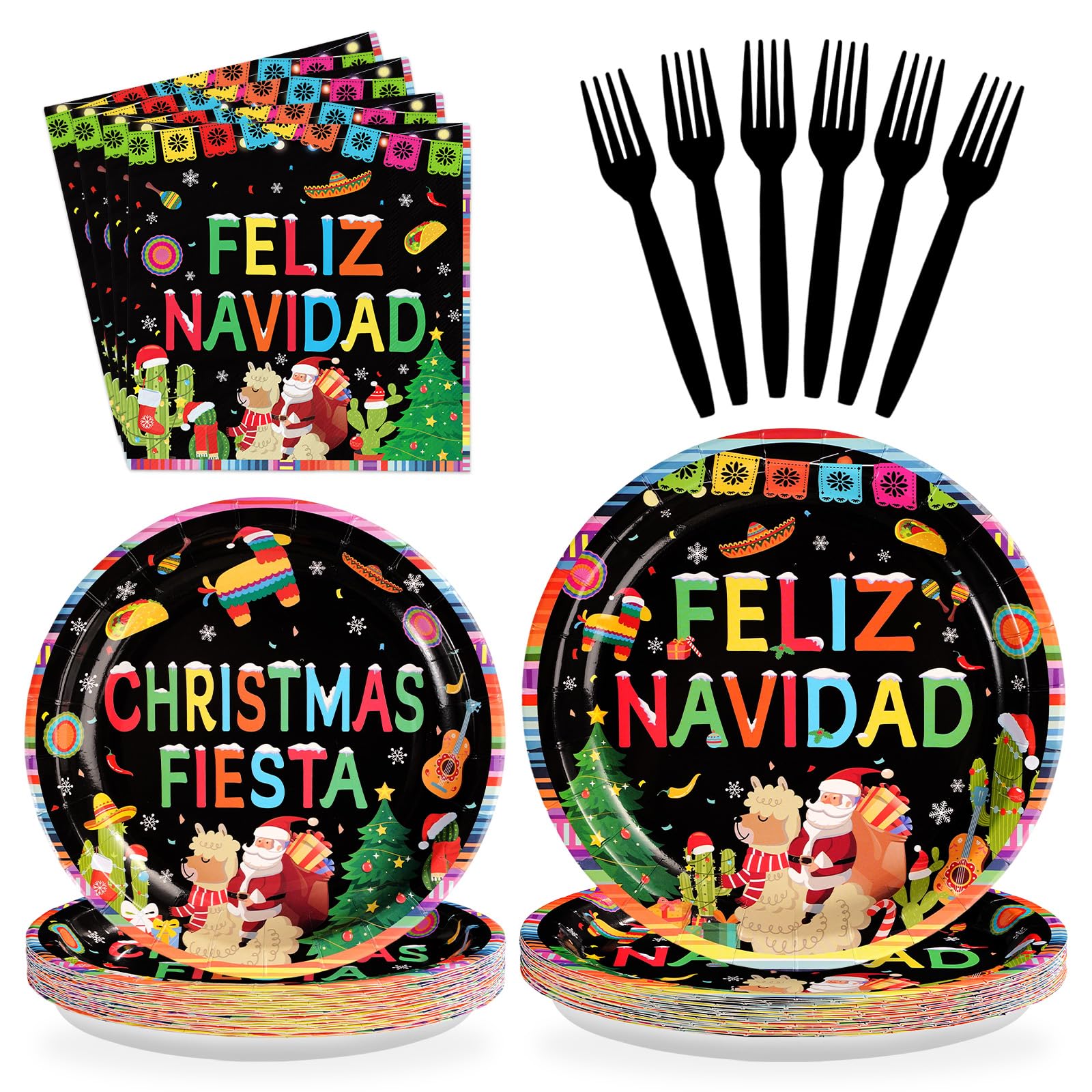96 Pcs Mexican Christmas Party Plates and Napkins - Grencian