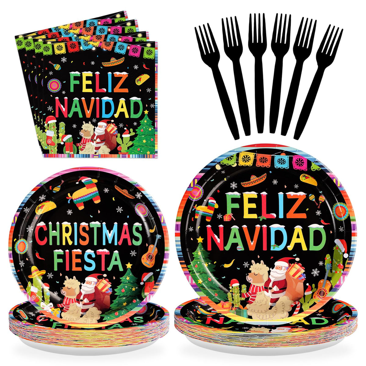 96 Pcs Mexican Christmas Party Plates and Napkins - Grencian