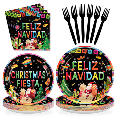 96 Pcs Mexican Christmas Party Plates and Napkins - Grencian